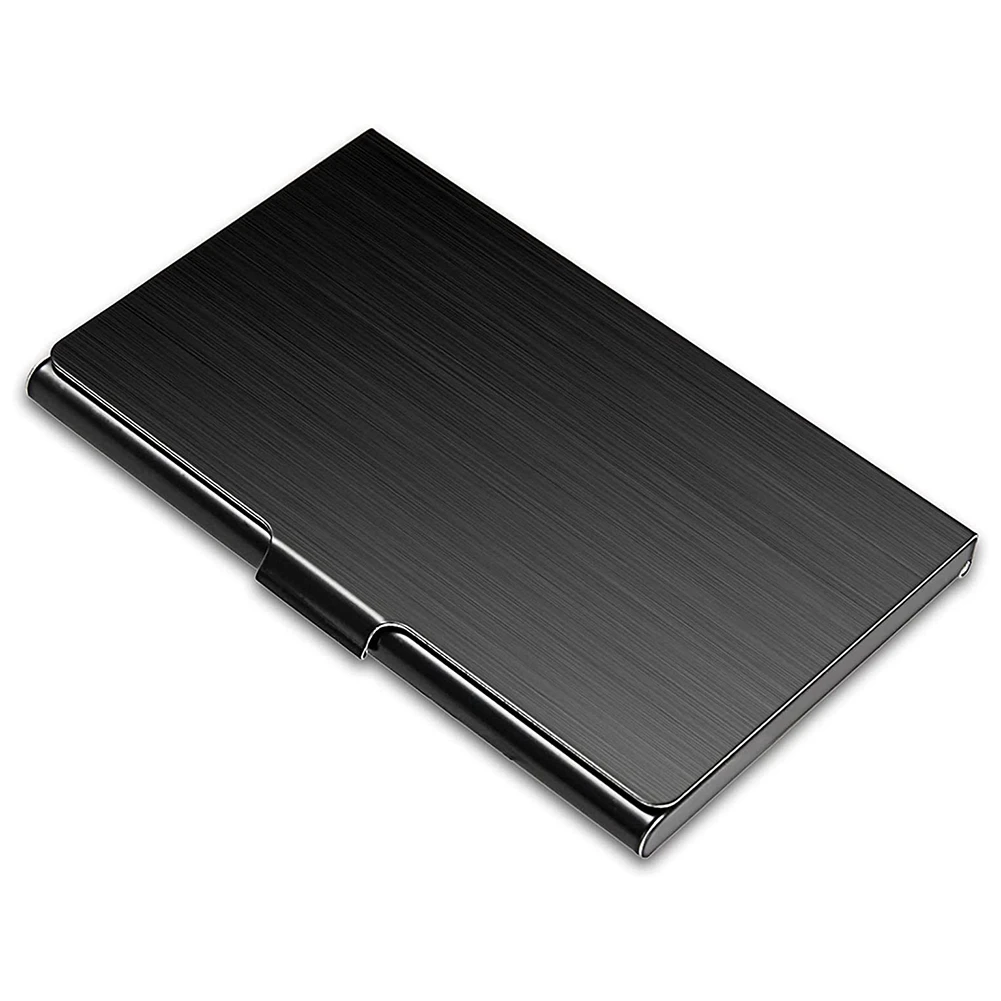 حامل بطاقة عمل مع جيب معدني ، حافظة بطاقة عمل رفيعة ، محفظة اسم ، نمط مشبك مغلق ، أسود