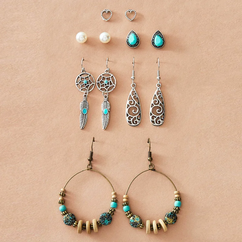 2025 NEW Hot Selling Personalized Fashion Dream Catcher Shell Feather Earring Set With Creative Retro Ethnic Style Earrings