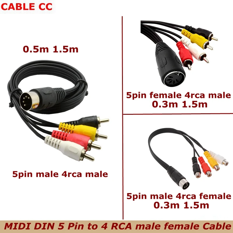For Naim Quad Stereo Systems 5 Pin DIN Male Plug Newest 0.5m 5Pin DIN Male MIDI Cable to 4  RCA Male female Plug Audio Cable