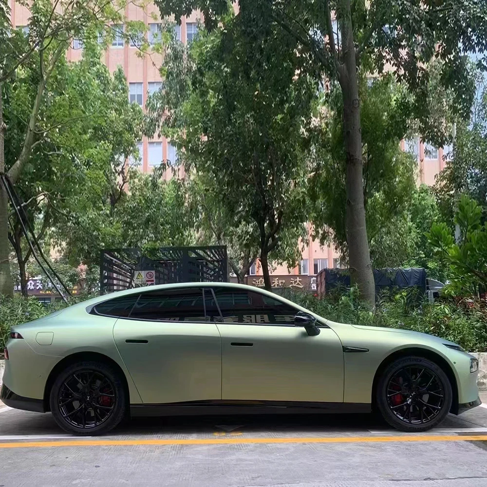 Matte Metallic Urban Bamboo Green Car Roof Wrap Carbon Fiber Weave