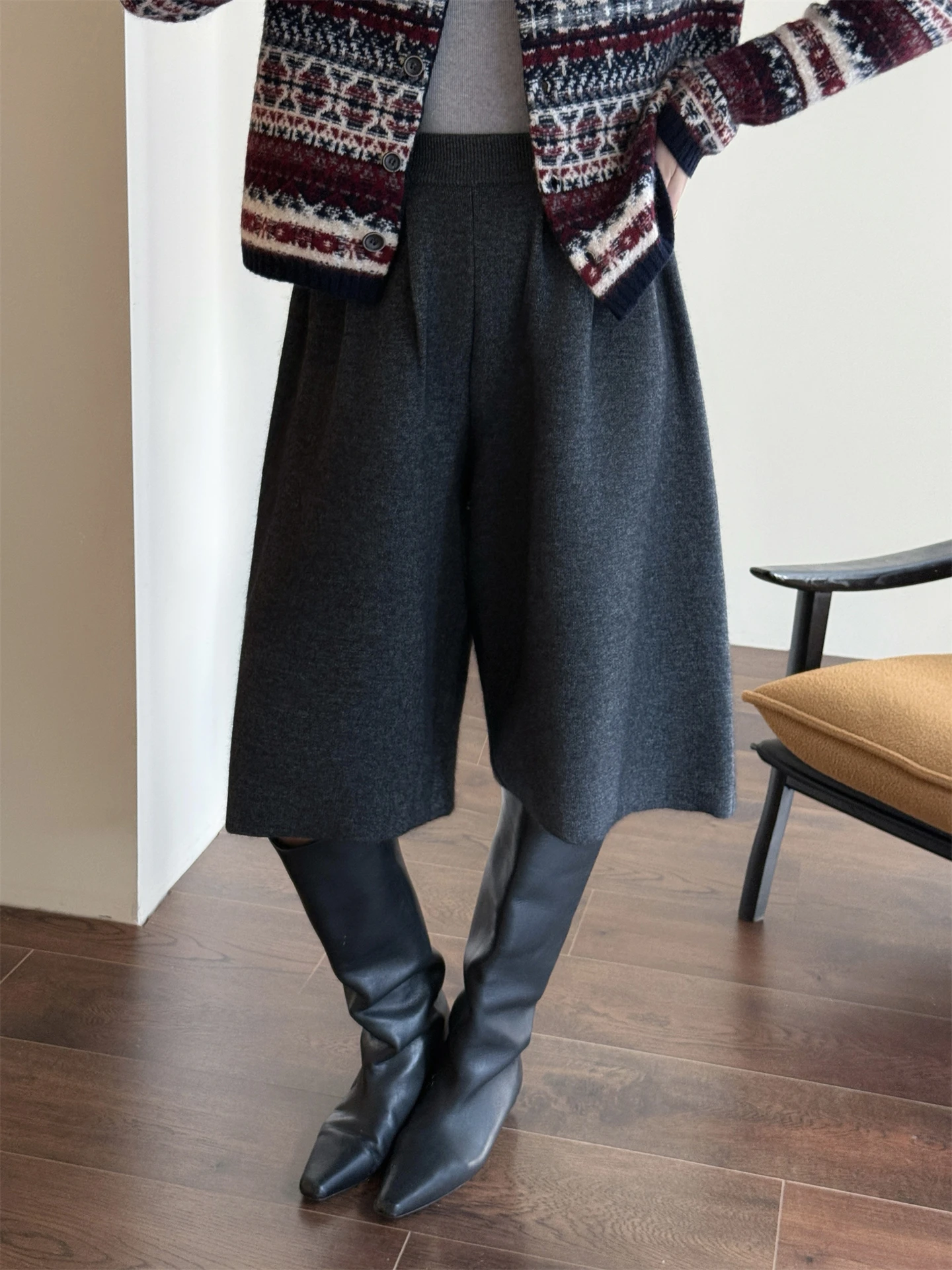 

WANGER Soft Wool Blend Wide Leg Pants Mid-Calf Boot Cut Comfortable Lazy Sle Women's Casual Trousers Winter Collection