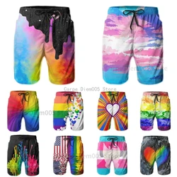 Pride Rainbow Colored Love Hearts Mens Swim Trunks Quick Dry Beach Board Shorts Swimwear Suits