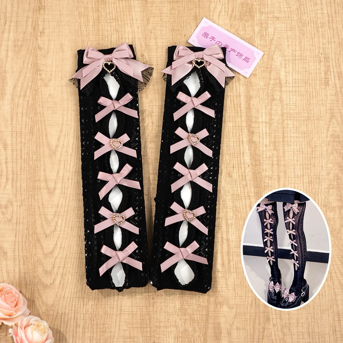 Japanese Style Hollow Bow Lace Lolita Series Mass Production Knee Socks for Girl Sweet Medium Tube Socks Two Wear Hosiery