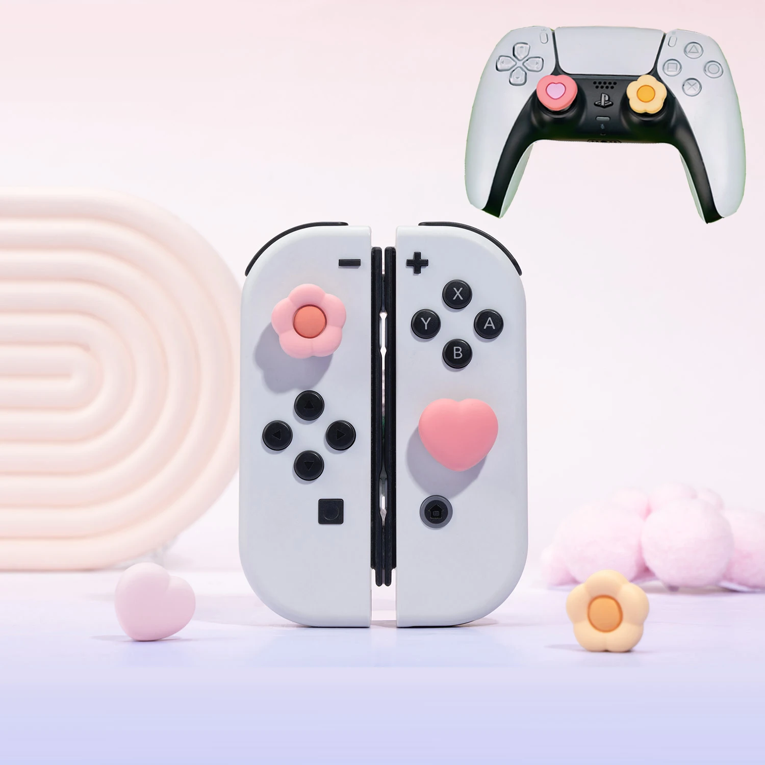 Силиконовый чехол с ручкой для большого пальца Flower Love для Nintendo Switch 2/NS oled/Lite для Sony PS5 PS4 Pro Slim Xbox One Series X/S