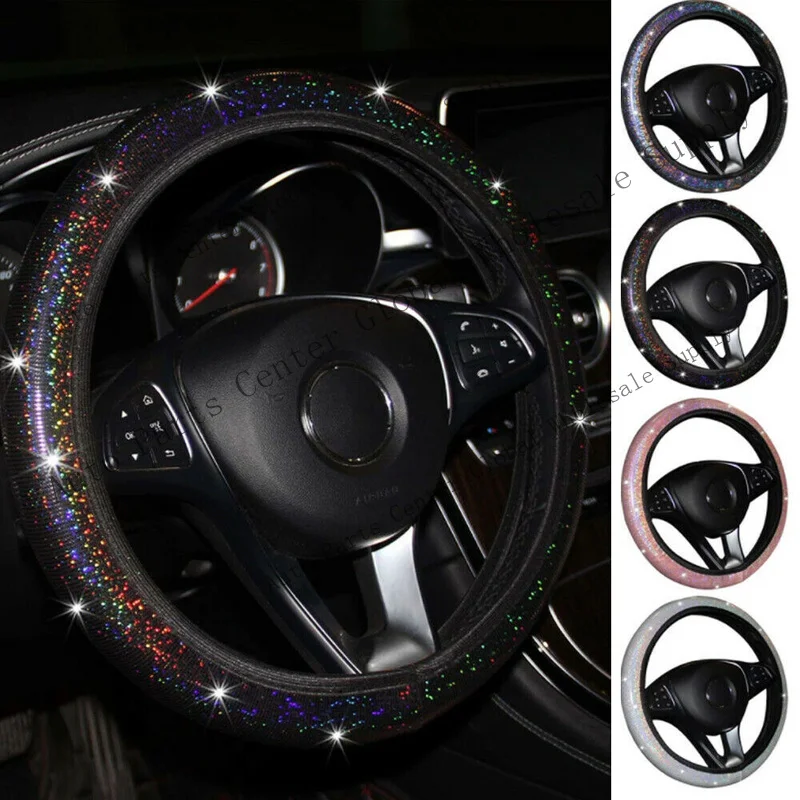 L+ 15,039;,039;/38cm Car Interior Accessories PU Leather Bling Shining Steering Wheel Cover 2