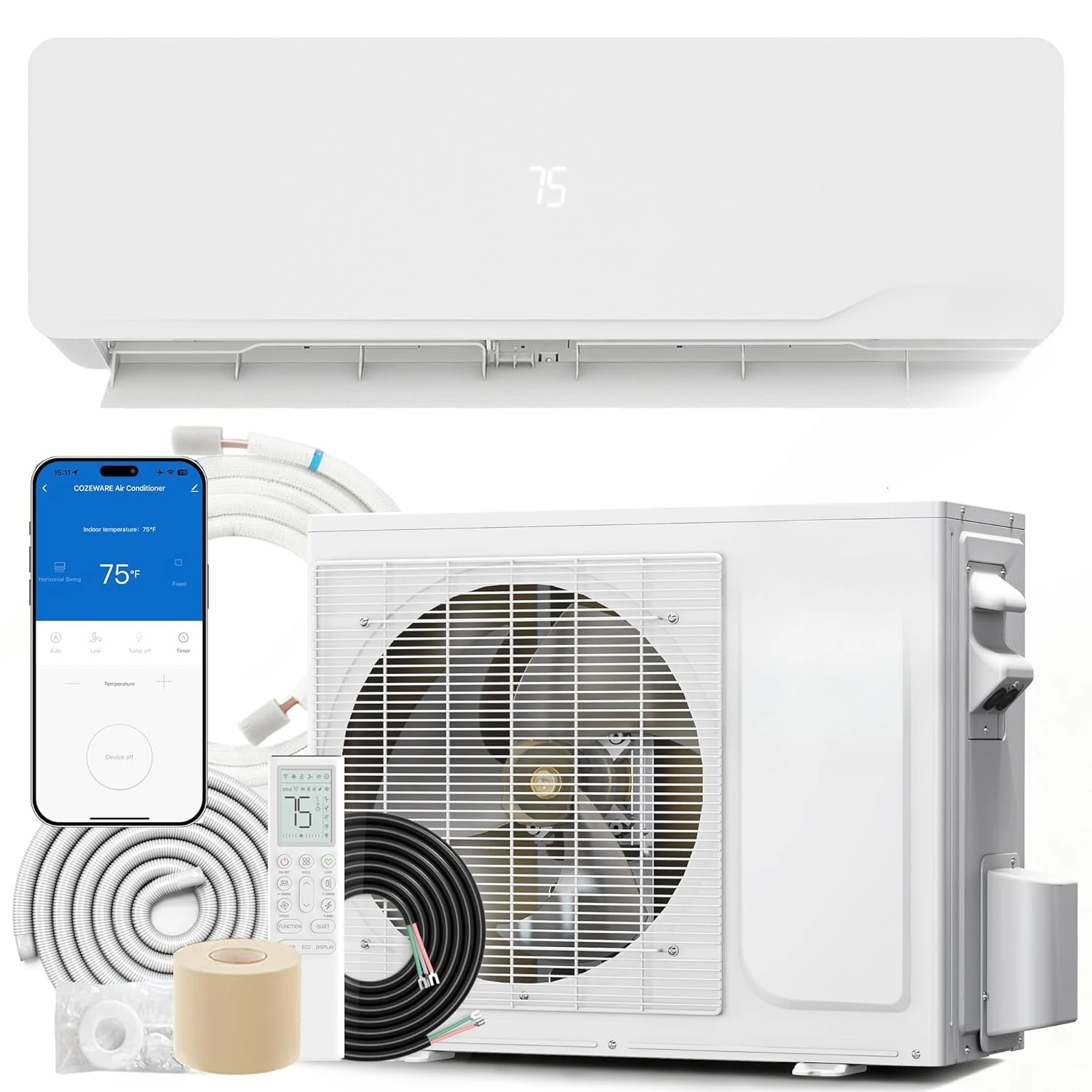 

12000 BTU Mini Split Air Conditioner Heat Pump, 230V 20 SEER2 Ductless Inverter System Works with Alexa and WiFi,, Customized
