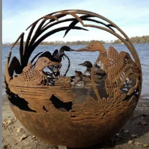 

Fire Sphere Corten Steel Fire Ball Durable Outdoor Cut Metal Ball Steel Fire Pit for Commercial Patios