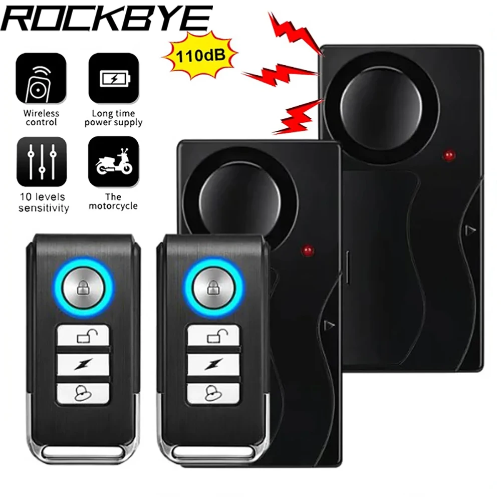 Rockbye Wireless Vibration Alarm 110 dB Anti-theft Bicycle Motorcycle Alarm with Remote Control Bicycle Security Sensor System