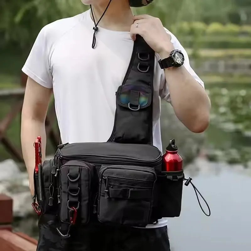Fishing Waist Pack Sling Bag Lures Gear Tackle Storage Rod Holder Water-Resistant Cross Body Pouch Fly Fishing Bag Lightweight