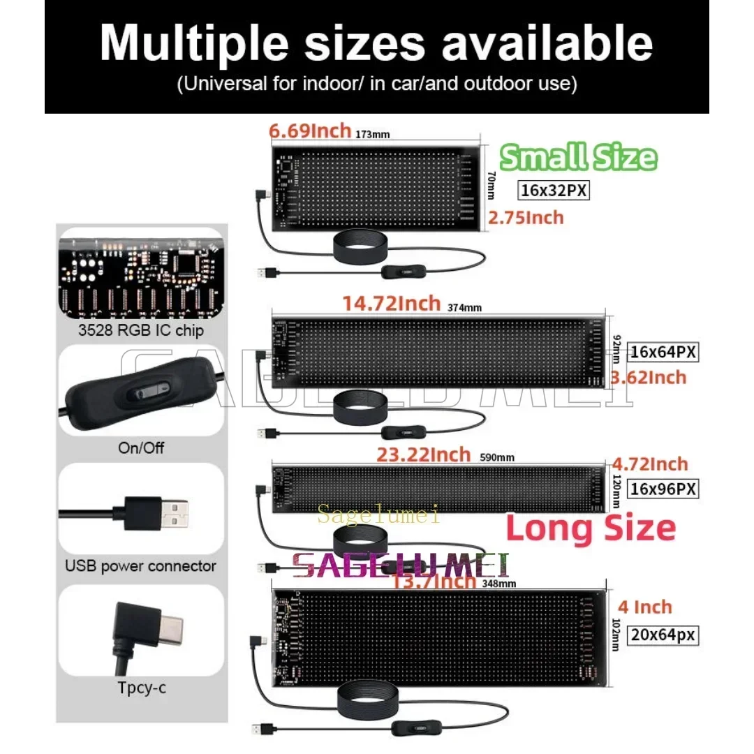 Car Truck Devil's Eye Signs Light Multilingual Car LED Matrix Pixel Panel Scrolling Advertising 5V USB Smart App Remote Control