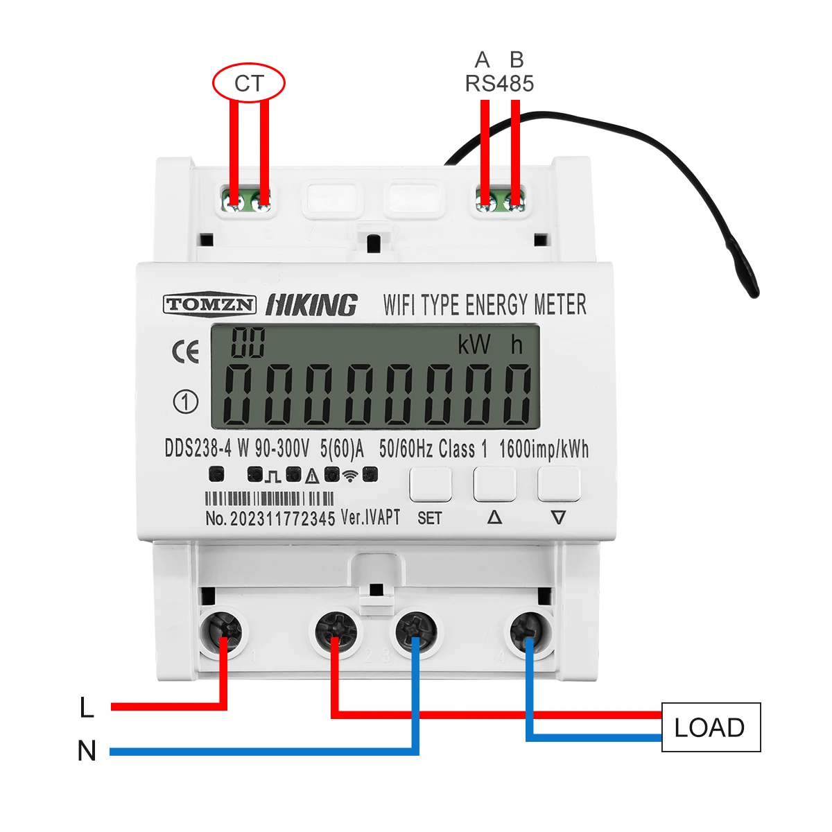 TOMZN 60A 90-300V TUYA WIFI Smart Leakage Energy Meter kWh Temperature Circuit Breaker Timer Voltage Current Protector RS485