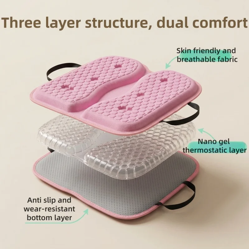 Ergonomic Pink Honeycomb Car Seat Cushion Portable Handle Breathable Cooling Gel Chair Pad Non-Slip Pressure Relief Seat Mat view 2