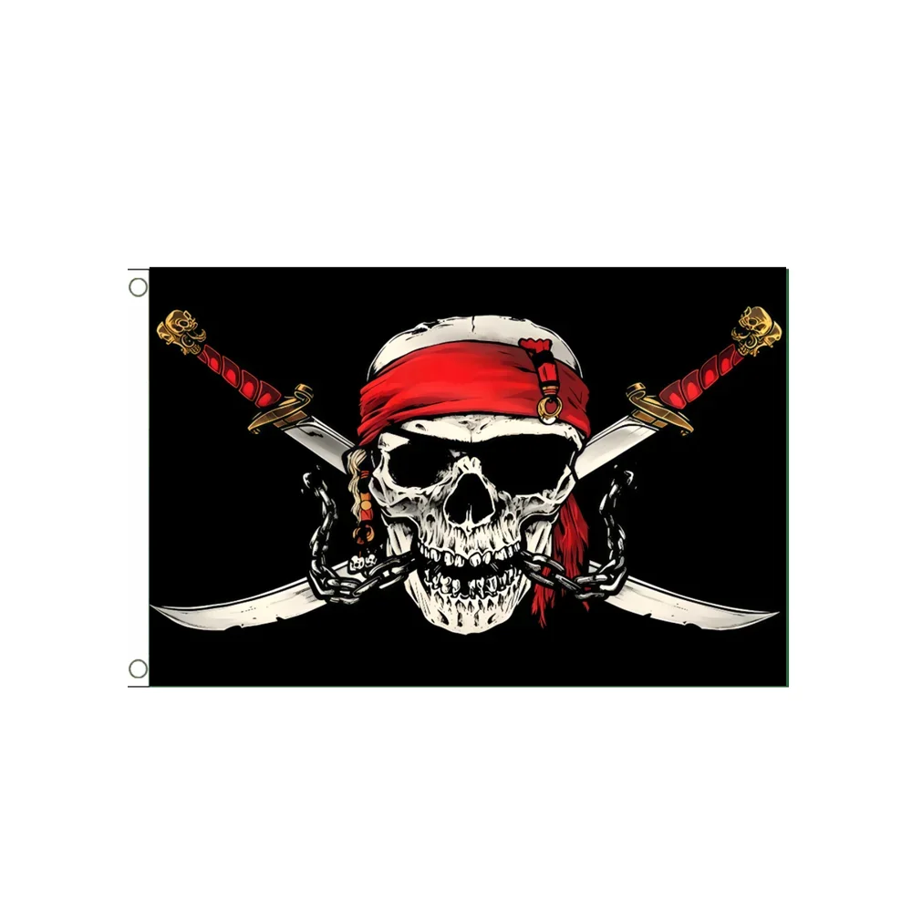 Pirate Skull & Cross Swords Flag Jolly Roger Banner 2x3ft 3x5ft for Halloween Party Bar Home Wall Decor