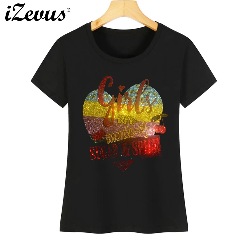 New women's summer short-sleeved casual T-shirt creative shiny love heart drill figure T-shirt loose and comfortable