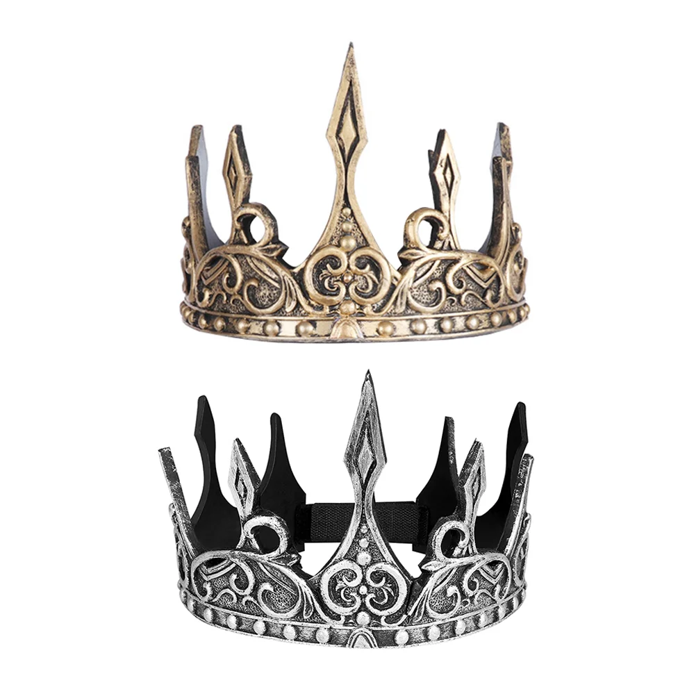 

2 Pcs Medieval Costume Accessories Baroque King Crown Prop Decoration Queen The Golden for Men Pu Decorate Child