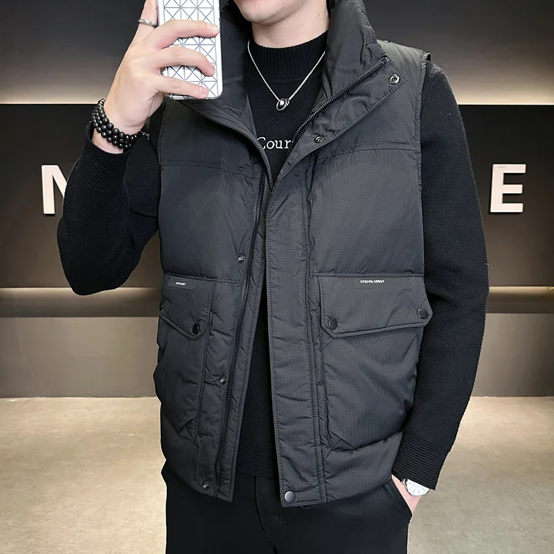 Piumino da uomo autunno inverno cappotto colletto alla coreana piumino gilet invernale da uomo gilet caldo casual cappotto corto in cotone senza maniche