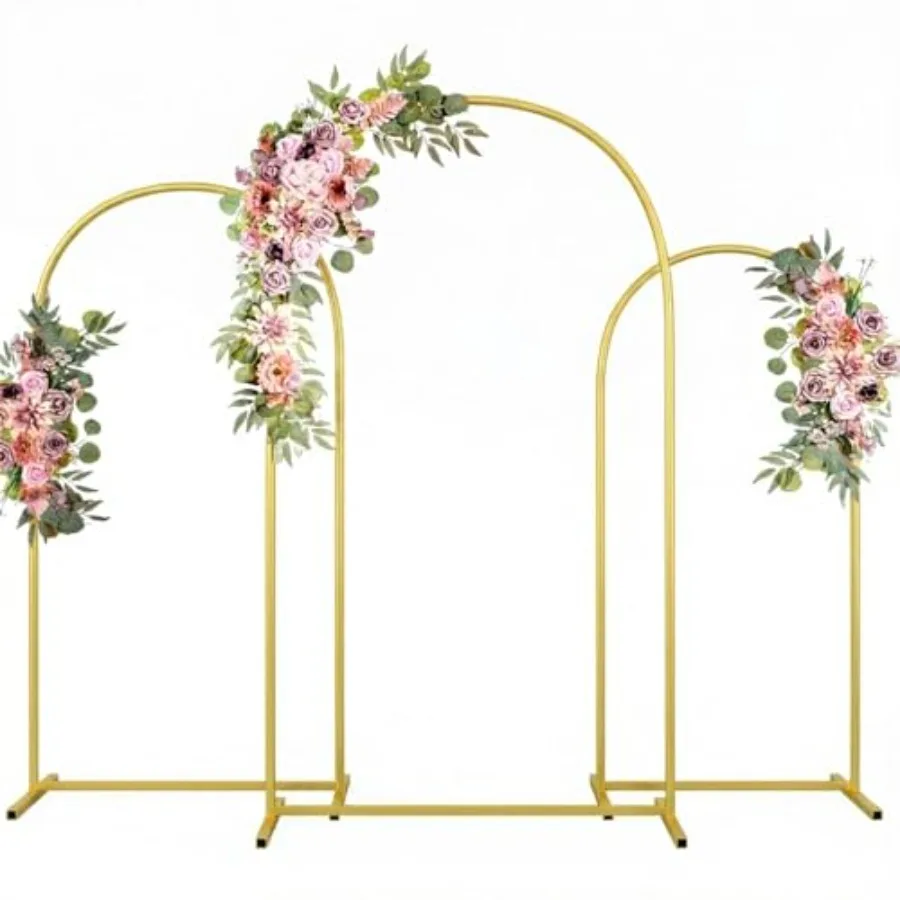 

Wedding Arch Backdrop Stand Set of 3 7.2FT/6.6FT/6FT,Metal Gold Frame for Ceremony, Party, Baby Shower, Graduation Decoration