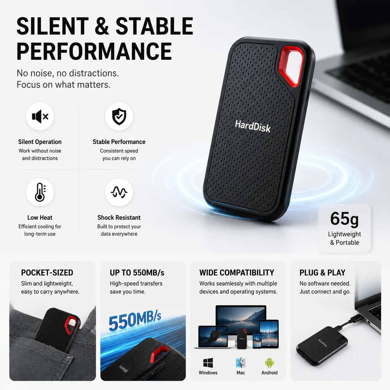 16TB External SSD Hard Drive Compact Portable Storage for Laptop/MAC/PC