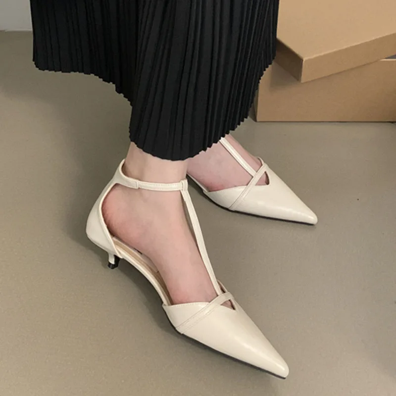 2024 Red Spring New Women Sandal Fashion Pointed Toe Shallow Ladies Elegant Slingback Shoes Thin Low Heel Outdoor Dress Pumps