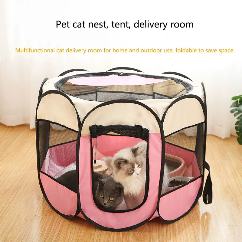 Cats and dogs delivery room pets octagonal cage breathable fence tent scratch-resistant Oxford cloth foldable cat and dog nest image 2