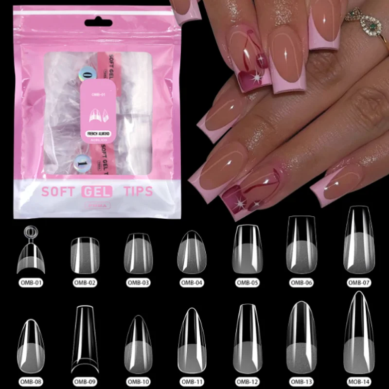 504PCS Soft Gel Nail Tips Full Cover Half Cover Fake Nails Press On Nails Transparent Frosted False Nail Charms Uñas Postisas