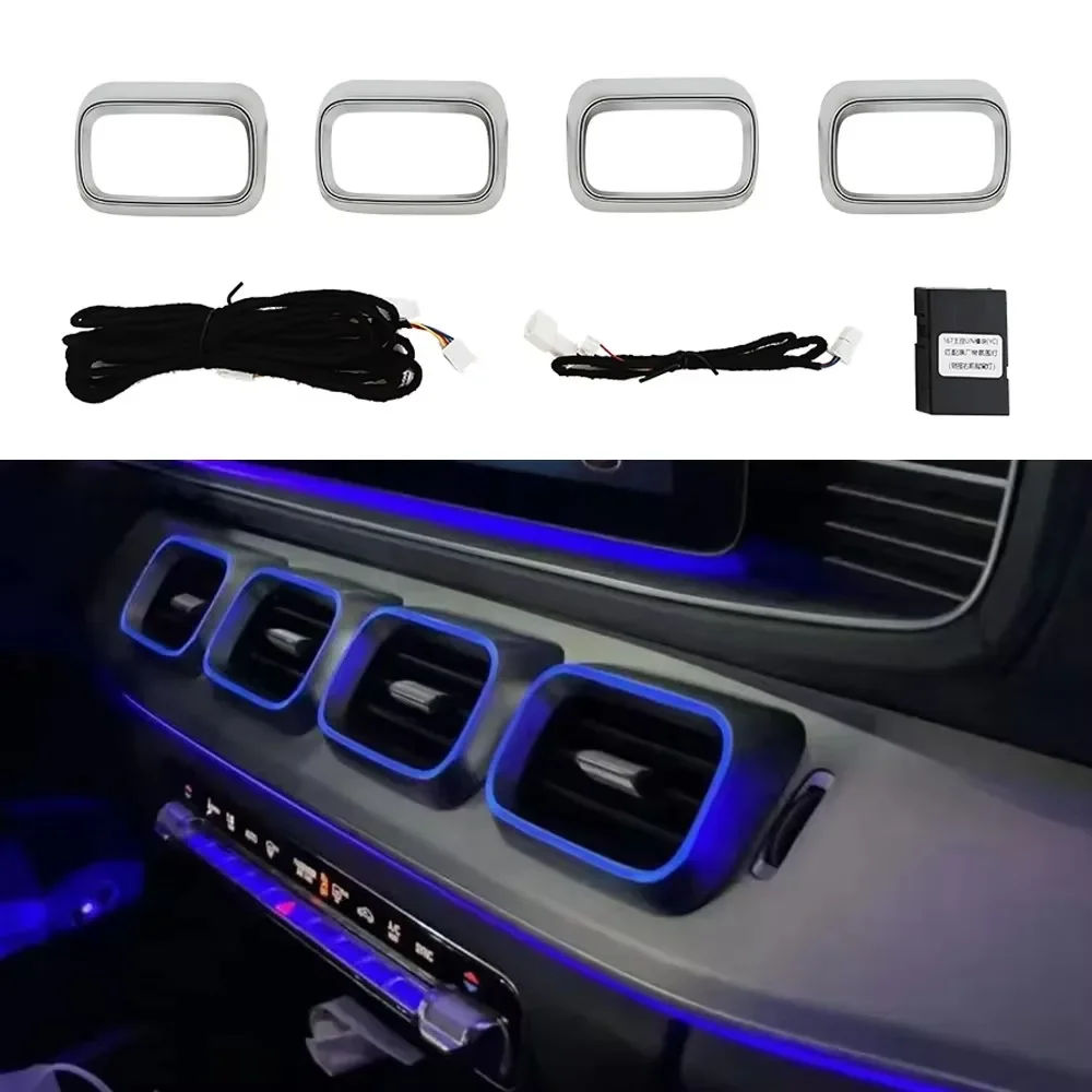 For Mercedes Benz GLE/GLS X167 W167 CKCP 64 Color LED Central Control Air Outlet Vent Trim Front Air Vent Ambient Light 4 PCS