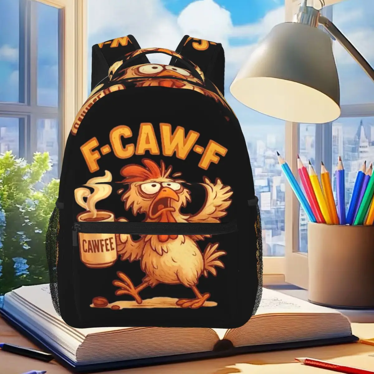 

Funny Summer F Caw F Chicken Backpack Student Boys Girls BookBag Kids School Bag Computer Shoulder Bags for Men Women