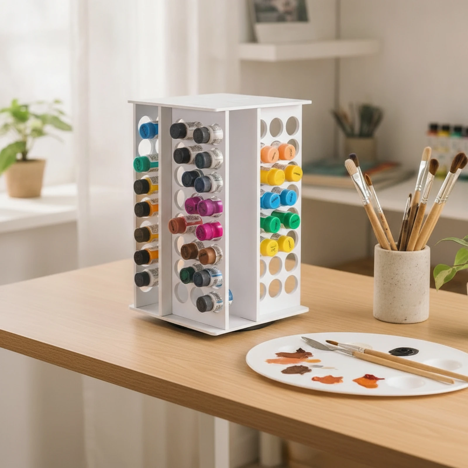 

Paint Bottle Storage Rack Vertical Paint Rack with Rotating Base Sturdy Neat for Crafters, Art Studio, Craft Room