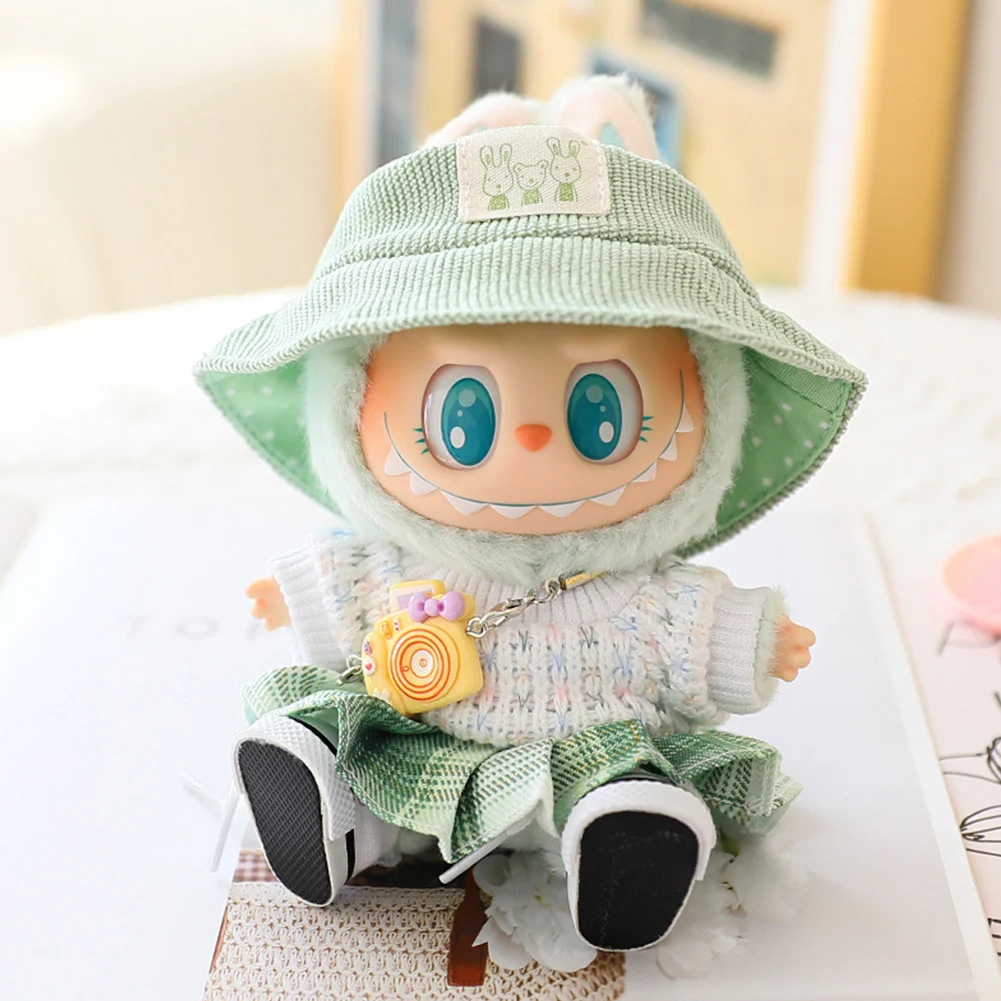 Mini Doll Outfit Cute Plush Sweater with Camera and Shoes Soft Knitted Sweater Suit Pendant Skirts Set for Baby Kid DIY Toy