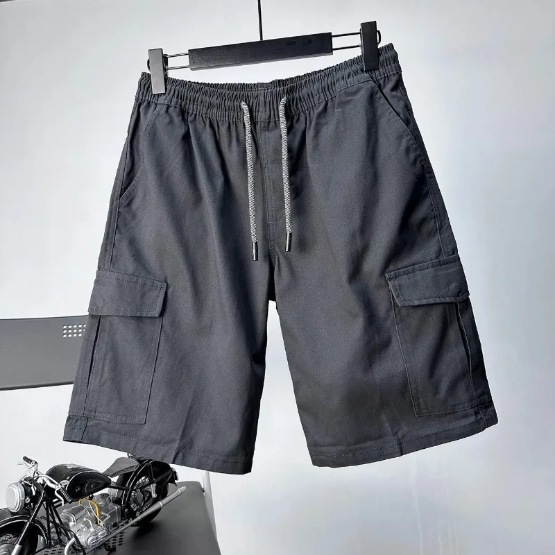 Men's Summer Heavy Woven 100% Cotton Washed Solid Color Multi Pocket Loose Cargo Shorts