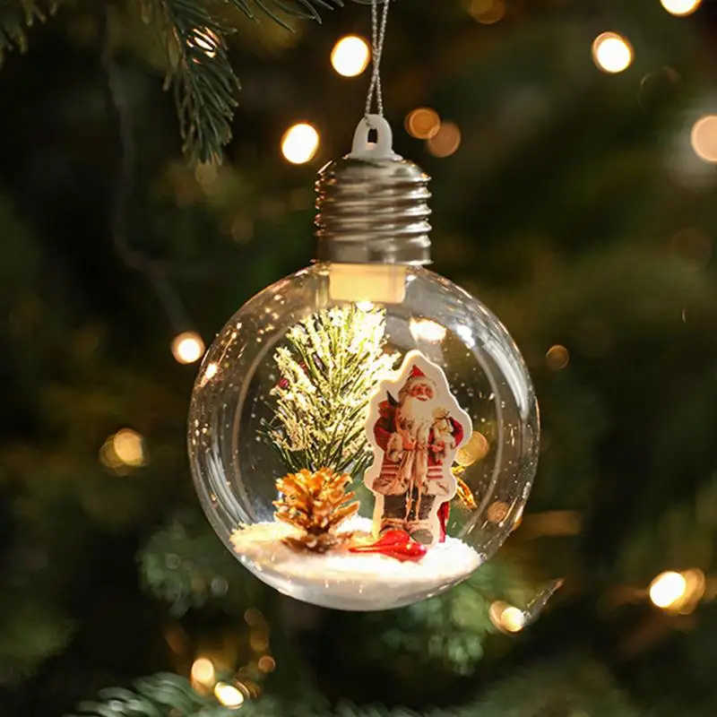 transparent glowing Christmas ball pendants creative Santa Claus pendants Light Bulb balls Holiday Party Celebrate Gifts