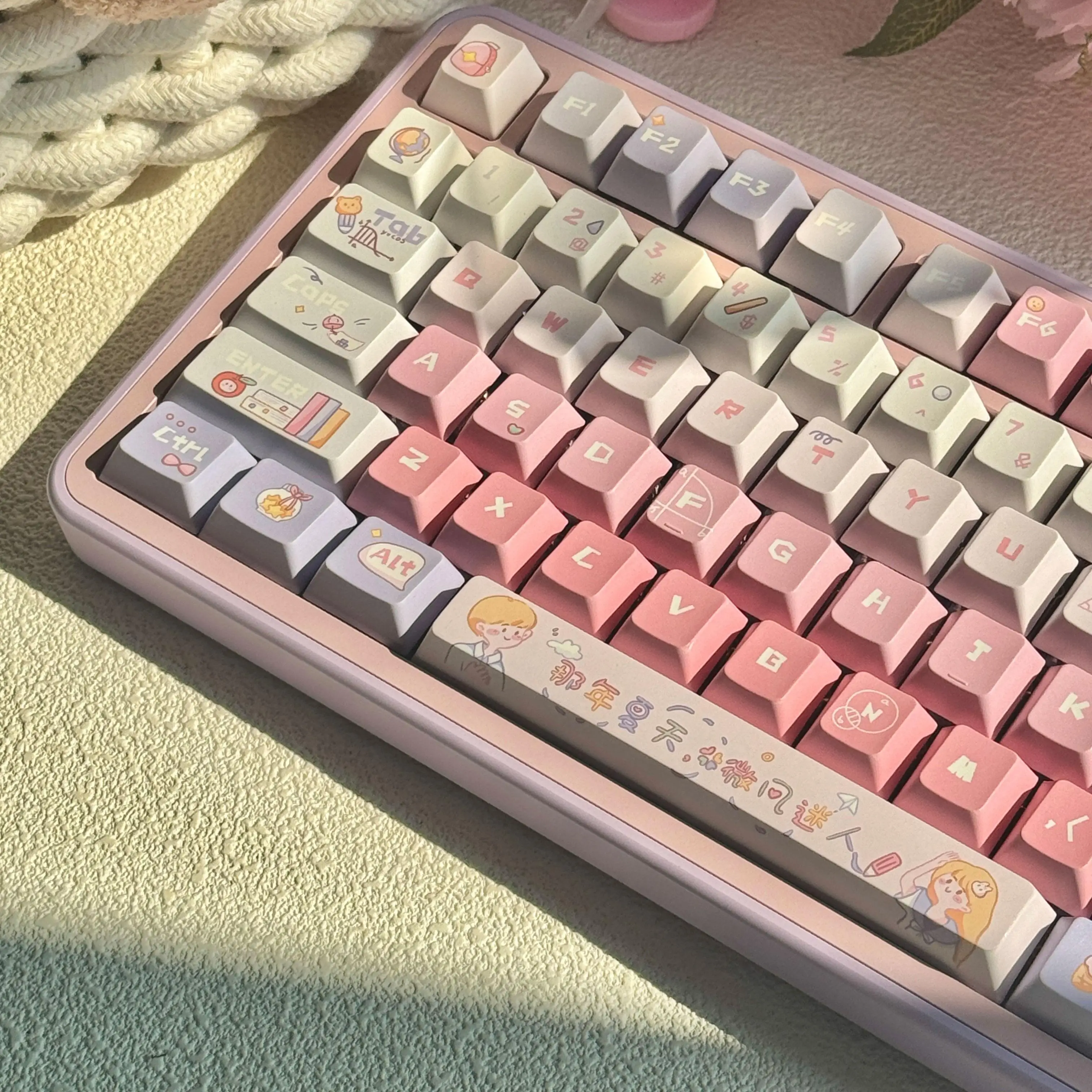 

120 Keys Cute Keycaps Pink Keyboard Key Cute PBT Moa/Cherry Profile Gaming Key Caps for Mechanical Keyboard Accessories