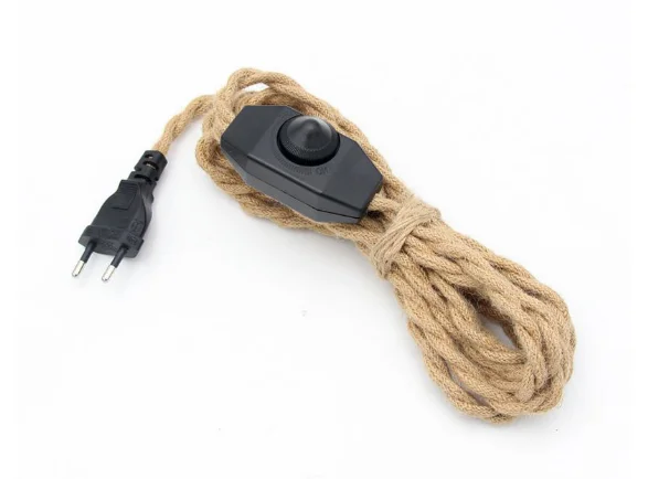 EU Plug Netsnoer Vintage Hennep Koord 2Meter 3Meter Convered Met AAN/UIT Schakelaar Voor Retro hanglamp Ontwerp Verlichting Decor