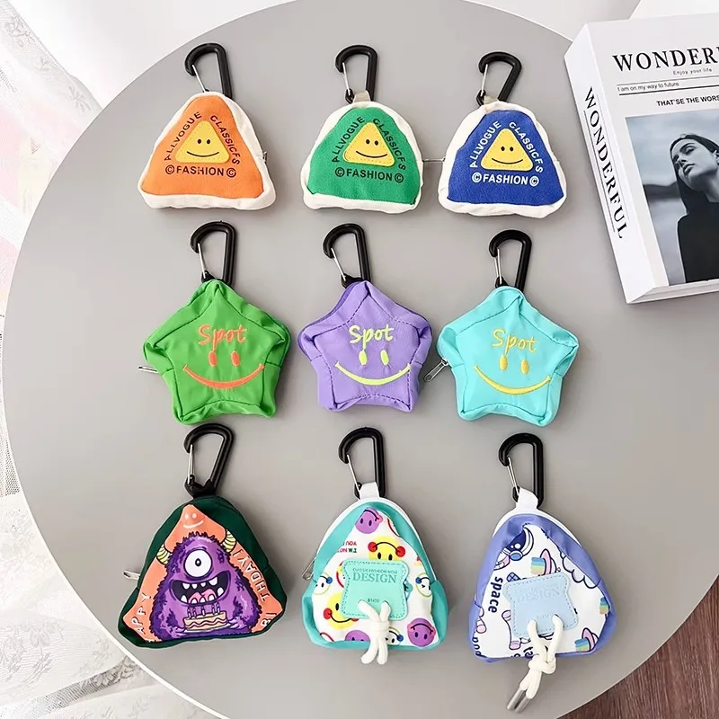 Cute Mini Storage Pouch Keychain with Carabiner Portable Earbud Coin Bag Backpack Charm Small Accessories Organizer for Students
