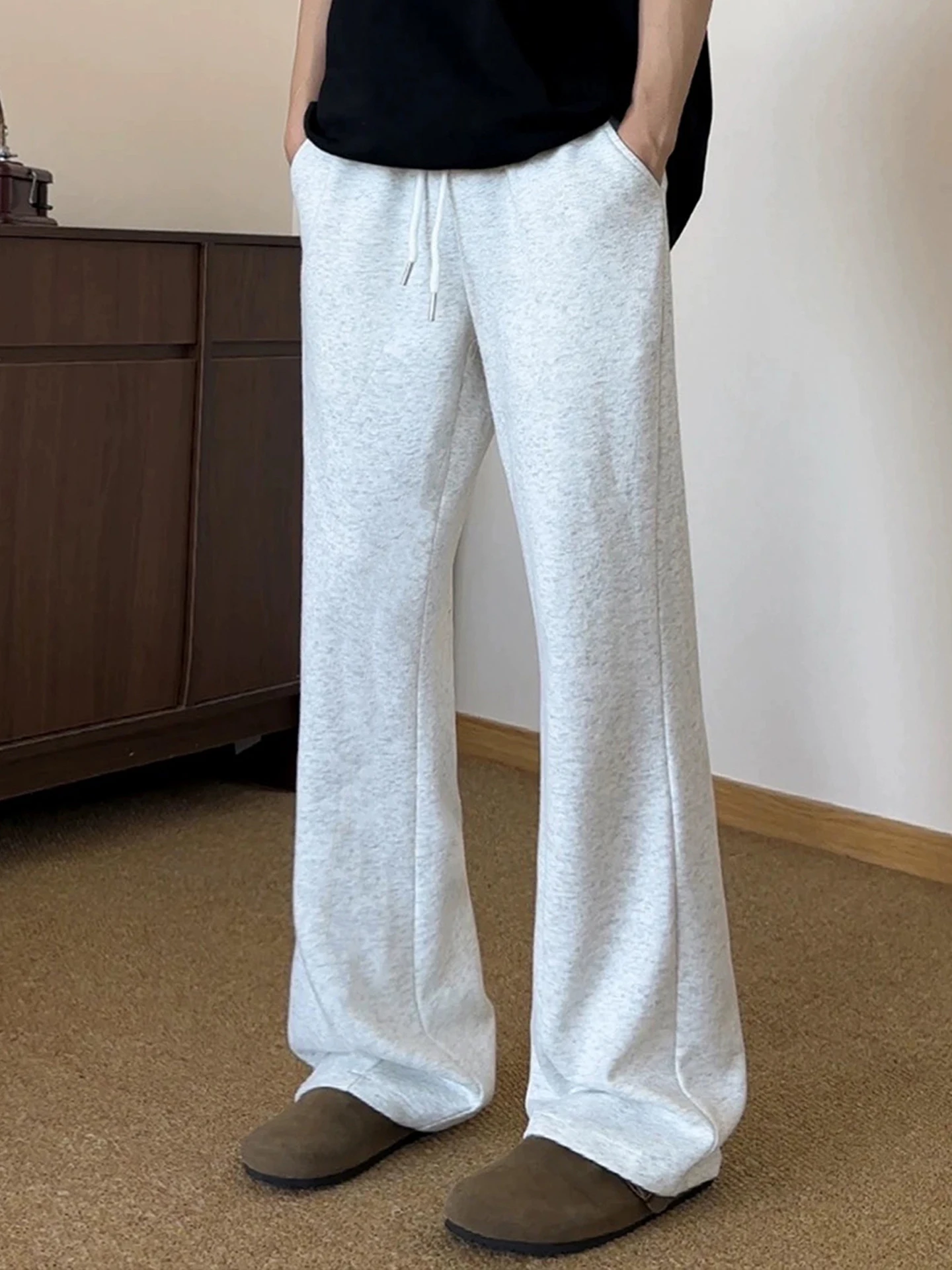 

American Sle Straight Leg Knife Men's Sweatpants White ey Heavyweight Drapey Casual Sport Long Trousers