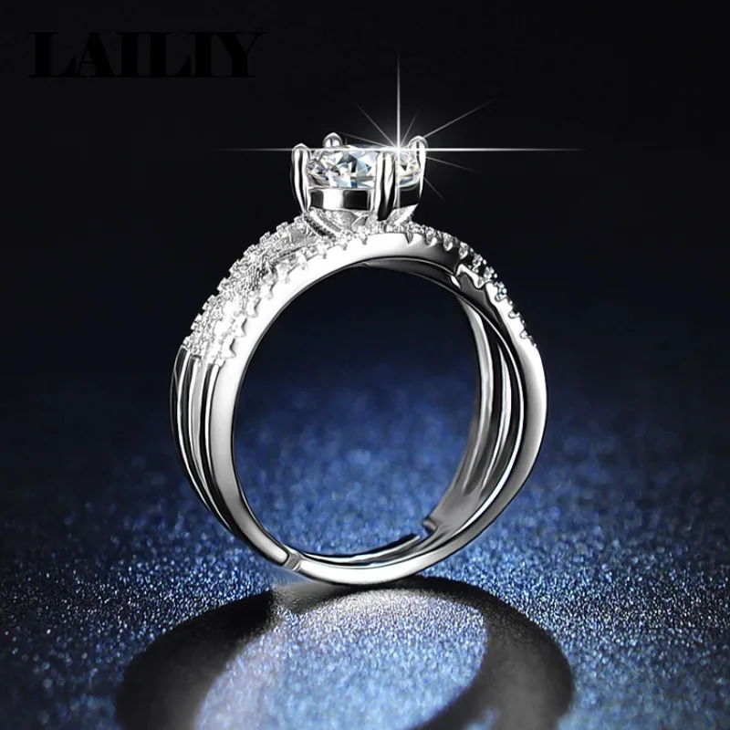 LAILIY 925 Sterling Silver Rose Gold Birthday Gift Wedding Party Diamond Studded 1Ct Adjustable Ring for Women Fashion Jewelry - view 5