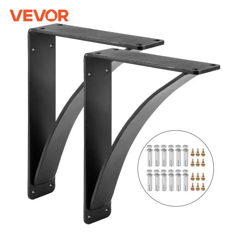 VEVOR Heavy Duty Shelf Bracket 2pcs Floating Shelf Supporter Wall Mount 450lbs Easy To Assemble Suit Different Plank Matte Black