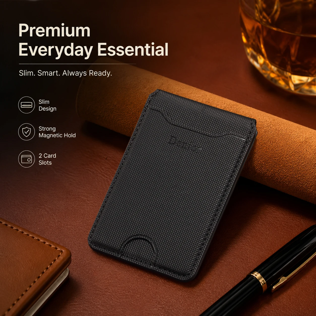 Business Magnetic Phone Card Holder With PU Leather Texture Multiple Card Slots Folding Stand And Compact Front Pocket Design