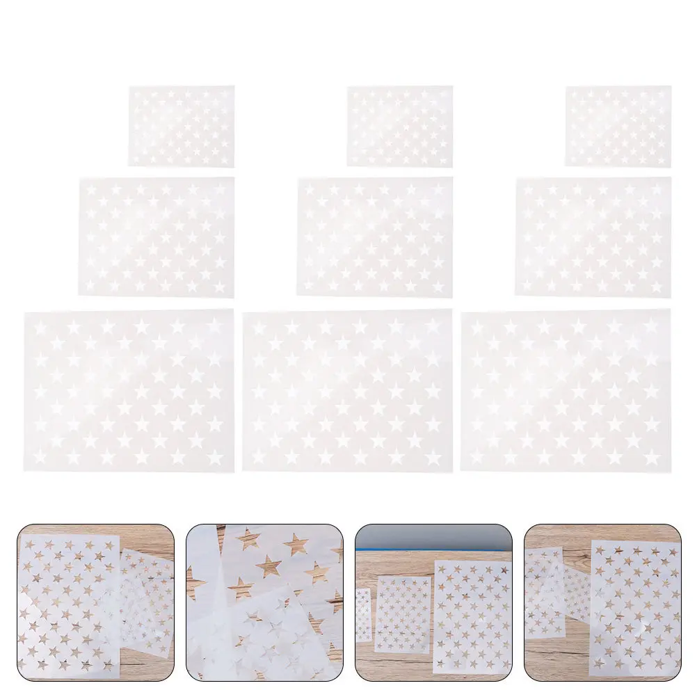 9 Sheets Flexible Washable Reusable Star Stencil Set Pet Material for DIY Painting Crafts Wall Art Decoration American Flag