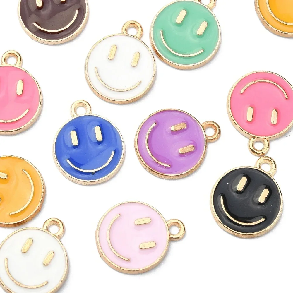 10Pcs/Lot Round Enamel Smiling Face Pendant Charms for Necklace Earring Bracelet Making DIY Jewelry Accessory Finding