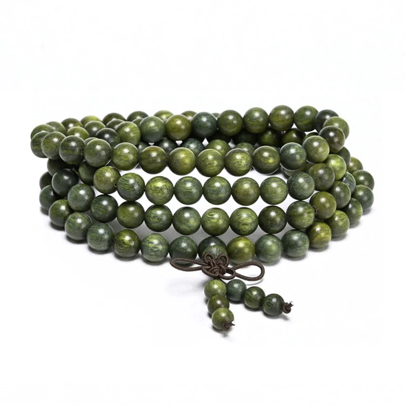 

Natural Green Sandalwood Buddhist 8/10/12mm 108 Prayer Malas Beads Bracelets Fragrant Wooden Verawood Beaded Elastic Bracelet