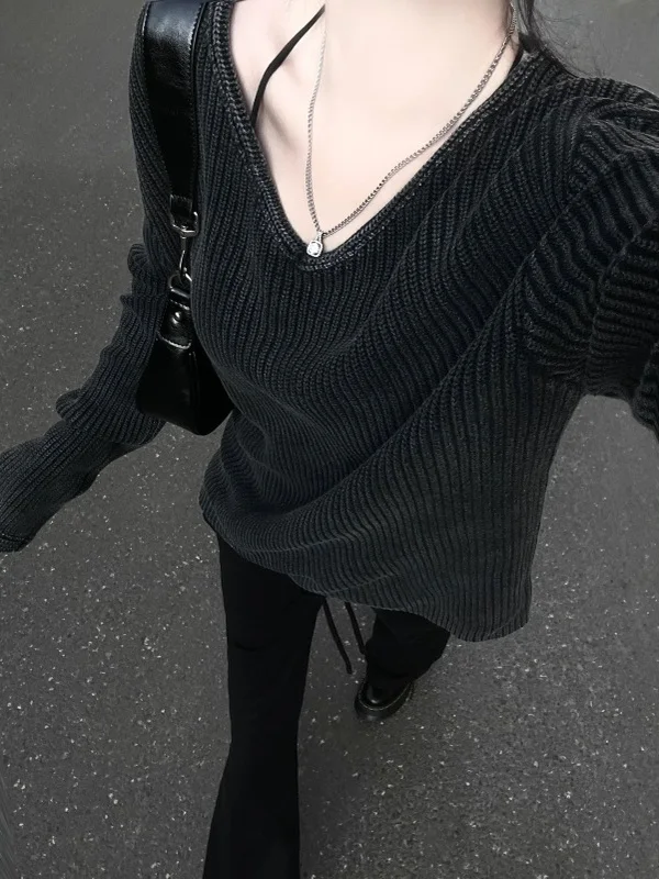 

Свободный длинный женский вязаный свитер Sve V-Ne с завышенной талией, зимнее новое поступление, универсальный базовый слой, топ