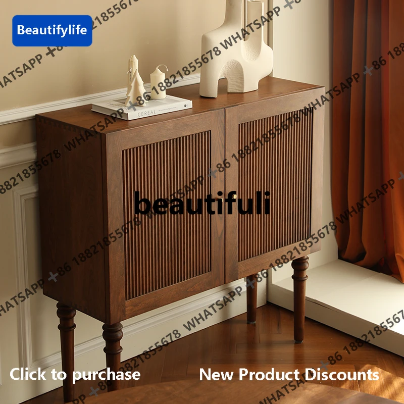 

D183 Retro French dining side low cabinet solid wood side cabinet cherry wood tea cabinet small apartment