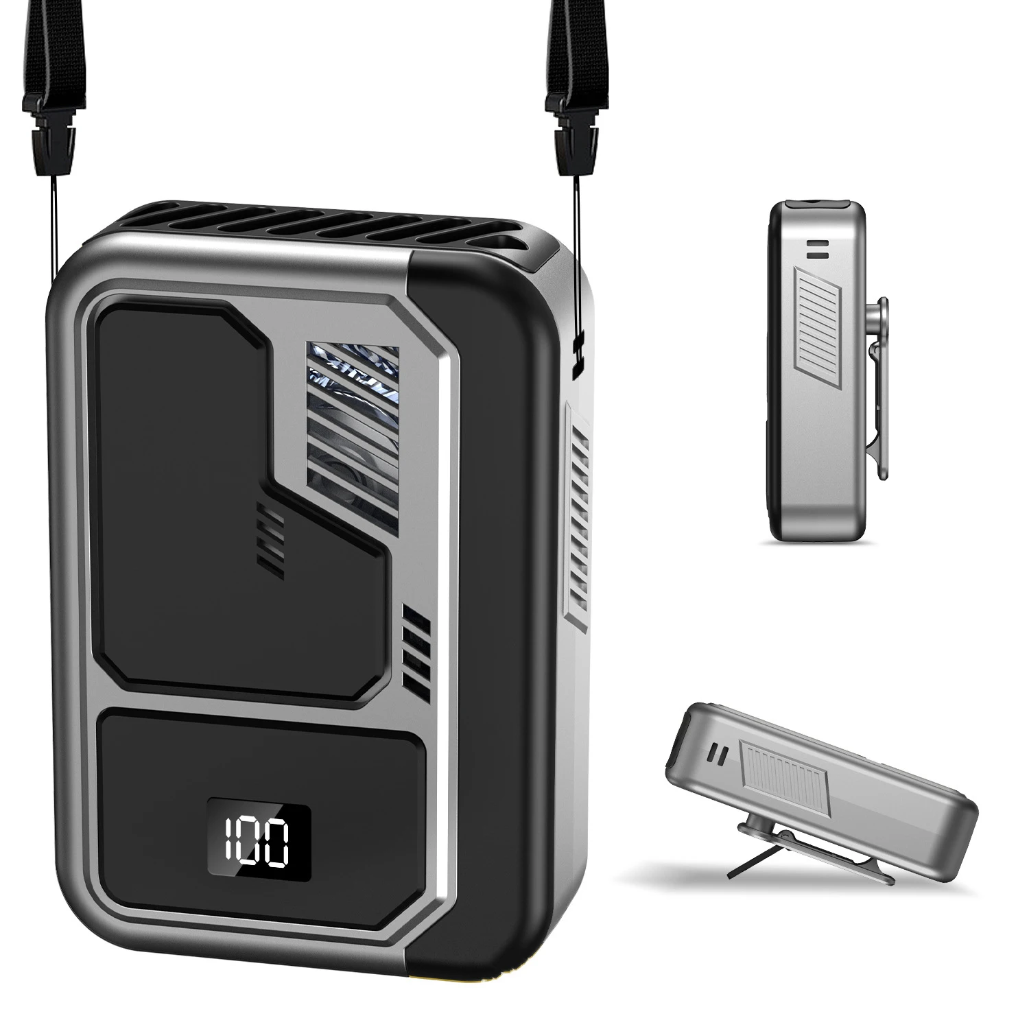 3000 mAh blattloser Nackenventilator, wiederaufladbarer USB-Ventilator, 3-stufig einstellbarer, extrem leiser Wind mit Trageband und Gürtelclip für Zuhause, Büro, Outdoor, Camping, Reisen, Sport,