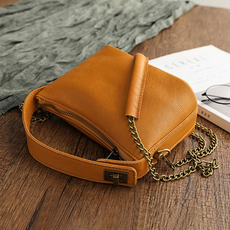 Genuine Leather Women Handbags Small Chain Crossbody Bag Vintage High Quality Real Cow Leather Female Tote Handbag