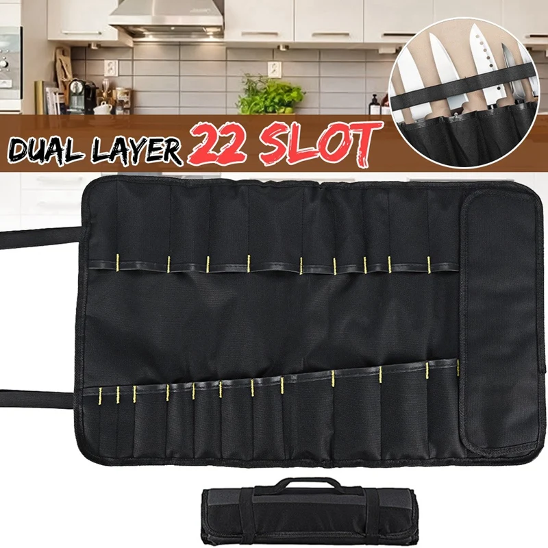 1 Pc Cutlery Bag Professional Kitchen Multi-Function Dual-Use Knife Roll Bag Cutlery Tableware Storage Bag Chef Knife Set With P