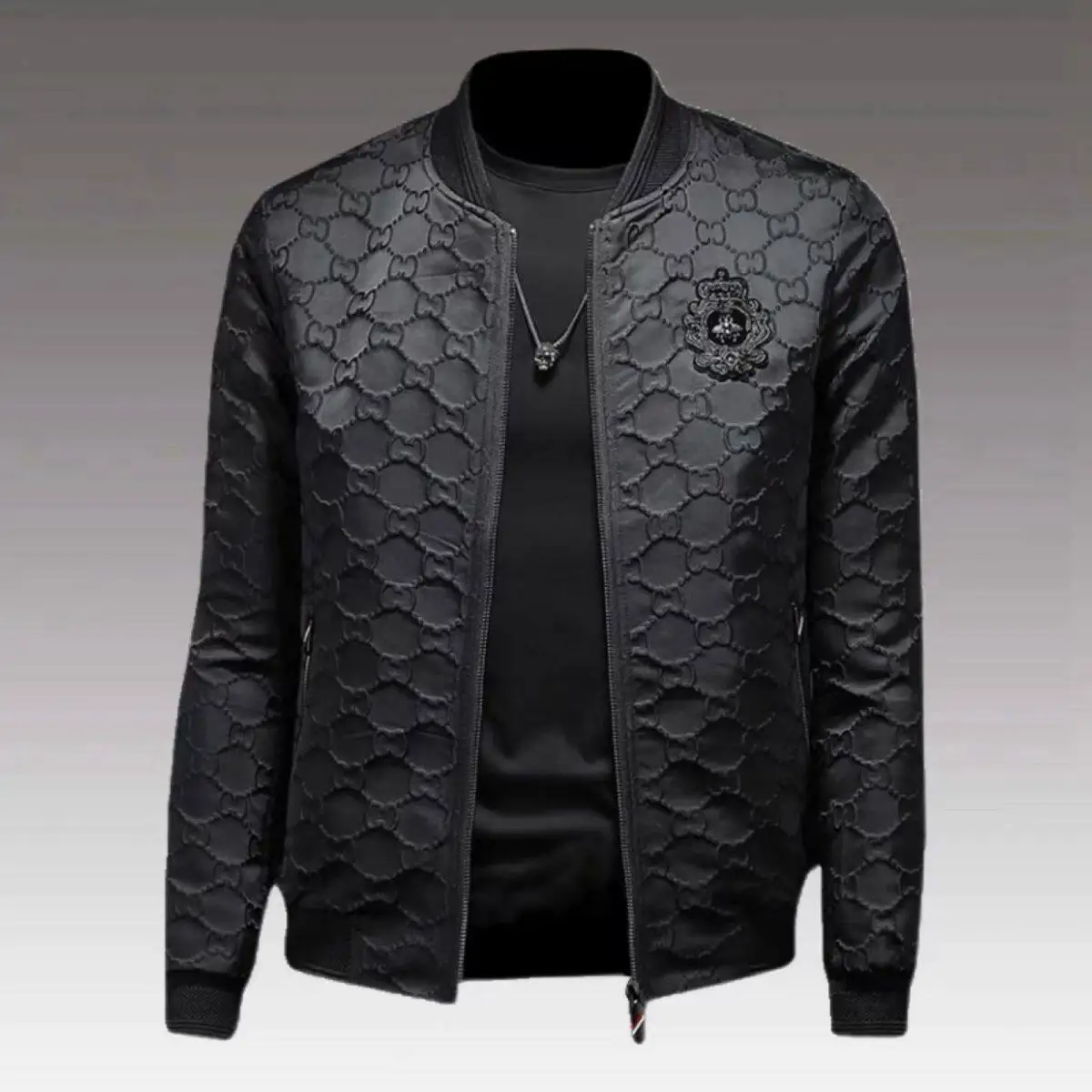Men's jacket spring and autumn new trendy brand fashion thin badge embroidered baseball collar jacket men's casual