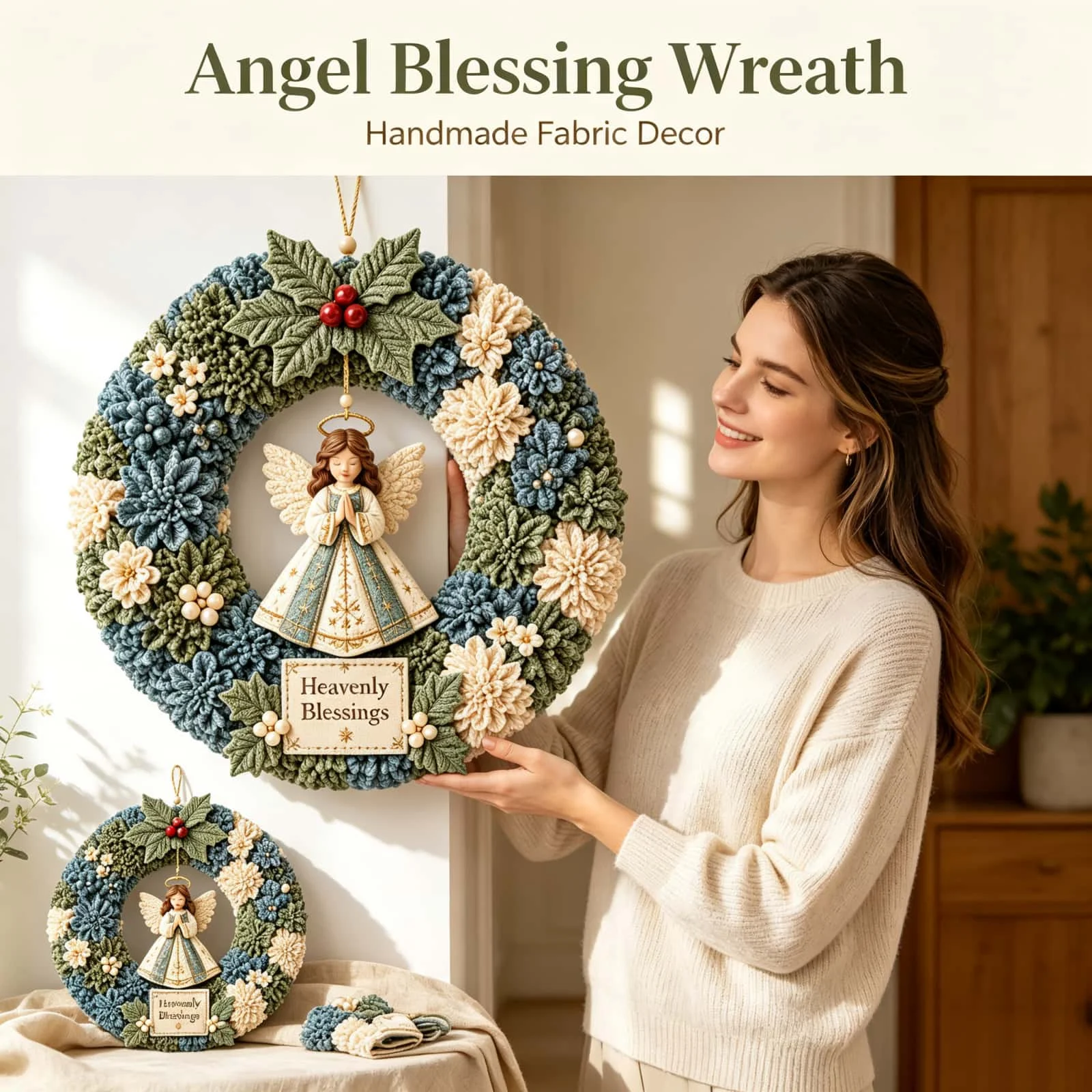 3D Punch-Nadel-Kranz-Bastelset, sortiertes Baumwollgarn, für Anfänger, DIY, Weihnachts- und Heimdekoration, Wandbehang, Ornamente, Geschenkset für die Feiertage – Detail 2