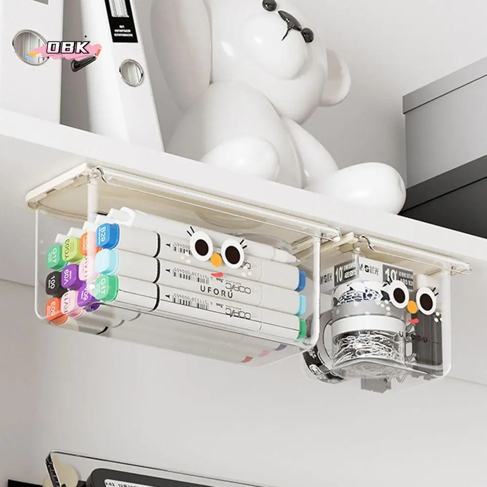 

Hanging Under Desk Drawer Type Storage Box Invisible Self-Adhesive Stationery Storage Box Transparent Large Capacity