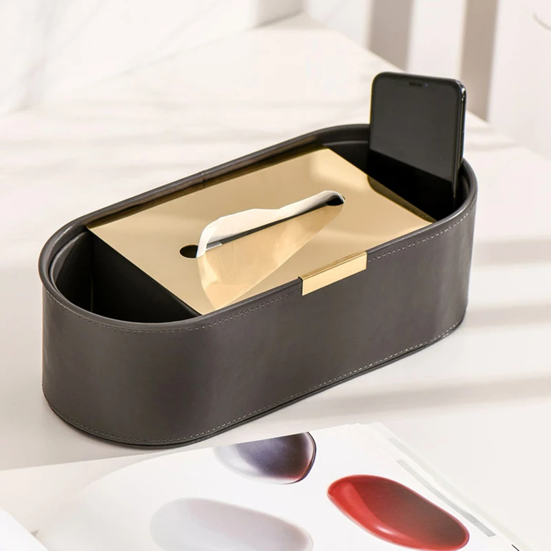 Luxury Multifunction PU Leather Tissue Box Remote Sundries Storage Holder Desktop Paper Drawer Art Home Decor Napkin Box